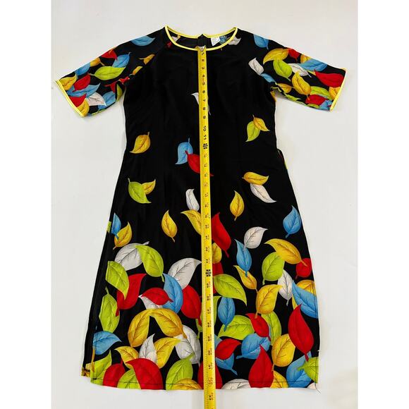 READ Kim Lai 100% Silk Leaf Print Knee Length Shift Dress Womens XS ??? - Picture 4 of 16